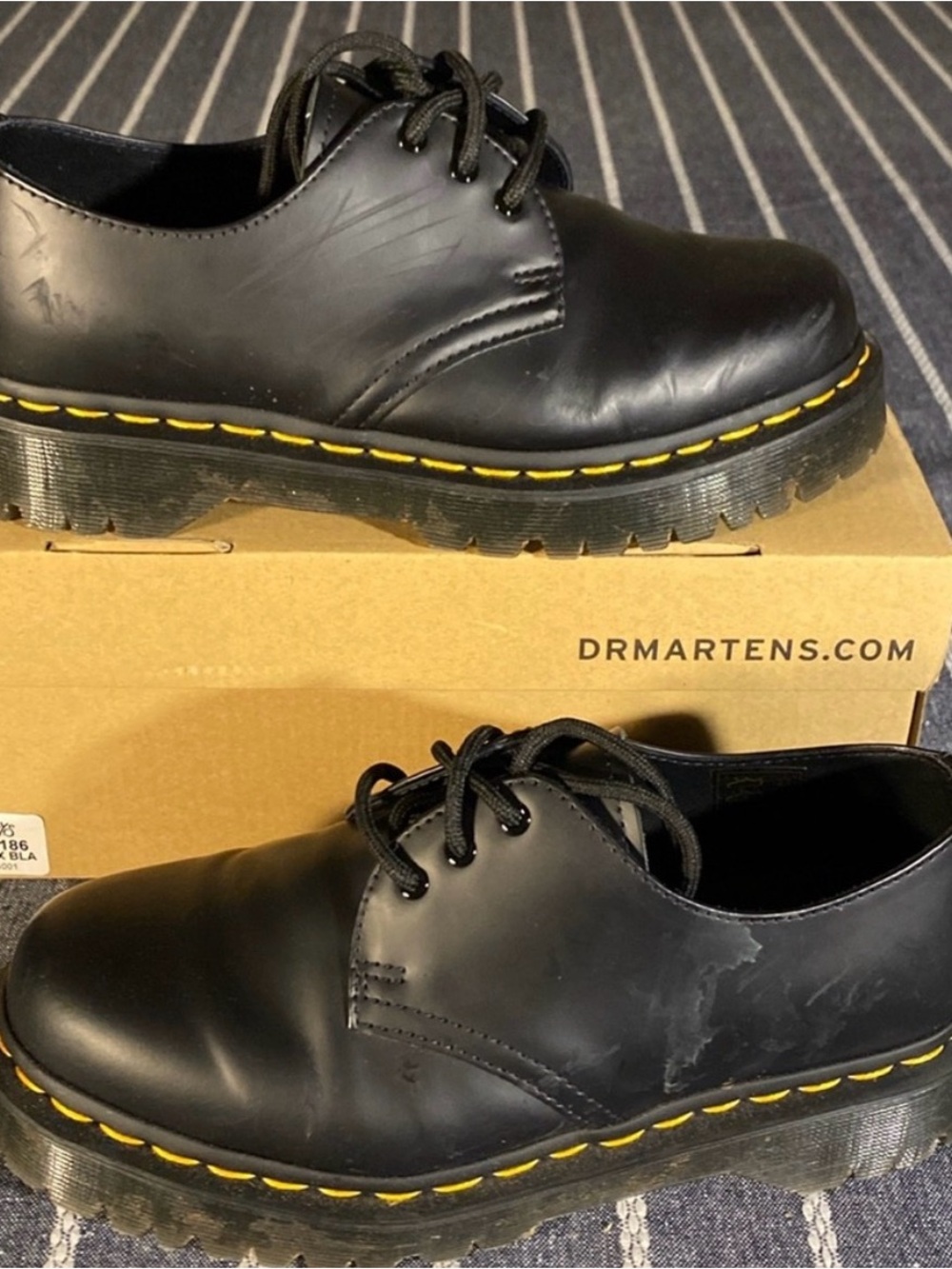Dr. Martens Black Leather 3-Eye Derby with Yellow Stitching
